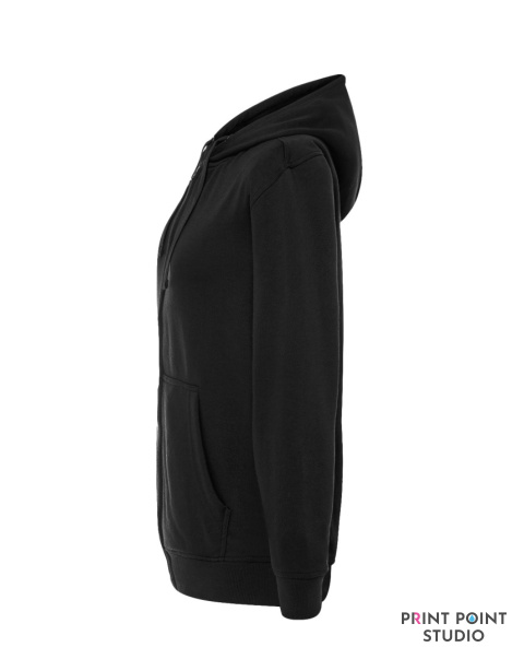 Damska bluza z kapturem zapinana na zamek czarny bok Damska bluza z kapturem zapinana na zamek czarny bok