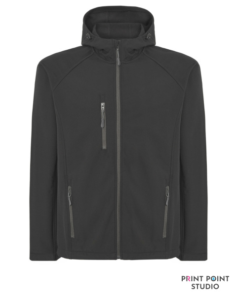 Softshell Jacket Hooded Man Black przód Softshell Jacket Hooded Man Black przód