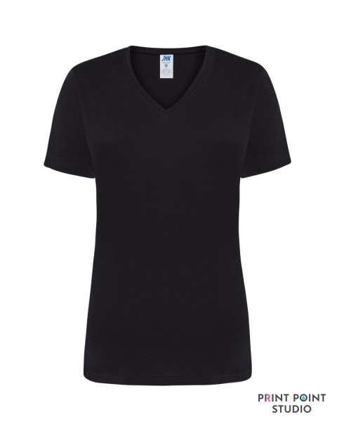 T-Shirt damski z krótkim rękawem i dekoltem V-neck Czarna przód T-Shirt damski z krótkim rękawem i dekoltem V-neck Czarna przód