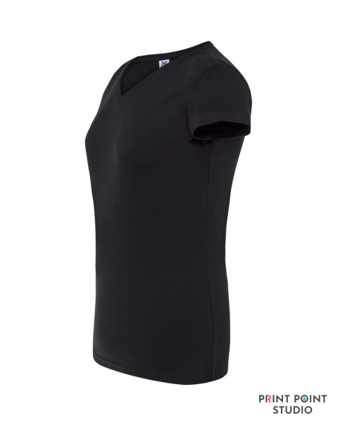 T-Shirt damski z krótkim rękawem i dekoltem V-neck czarna bok T-Shirt damski z krótkim rękawem i dekoltem V-neck czarna bok