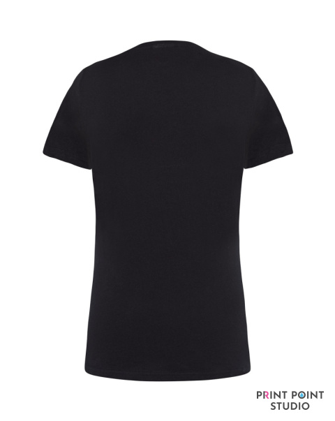 T-Shirt damski z krótkim rękawem i dekoltem V-neck czarna tył T-Shirt damski z krótkim rękawem i dekoltem V-neck czarna tył