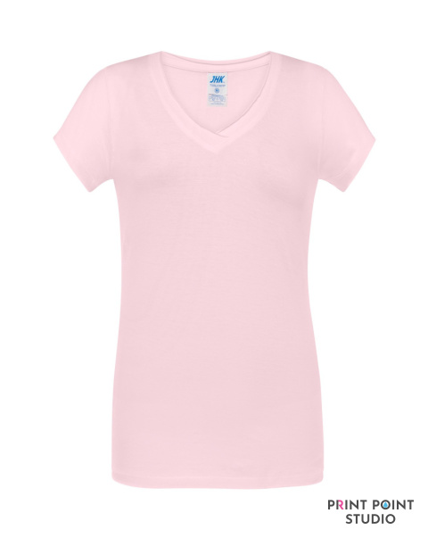 T-Shirt damski z krótkim rękawem i dekoltem V-neck różowa T-Shirt damski z krótkim rękawem i dekoltem V-neck różowa