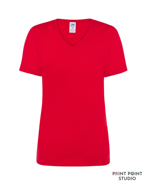T-Shirt damski z krótkim rękawem i dekoltem V-neck czerwony T-Shirt damski z krótkim rękawem i dekoltem V-neck czerwony