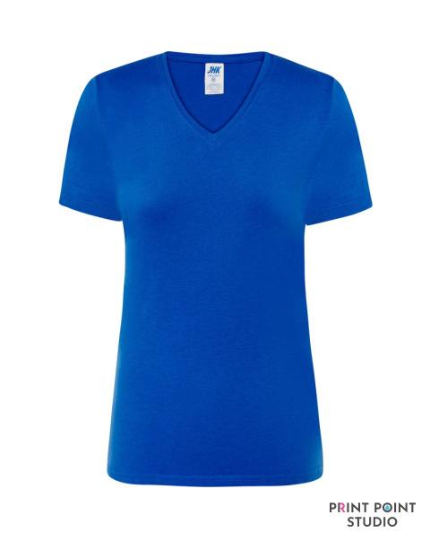 T-Shirt damski z krótkim rękawem i dekoltem V-neck niebieski T-Shirt damski z krótkim rękawem i dekoltem V-neck niebieski