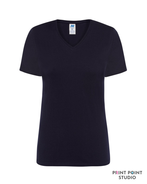 T-Shirt damski z krótkim rękawem i dekoltem V-neck granatowy T-Shirt damski z krótkim rękawem i dekoltem V-neck granatowy