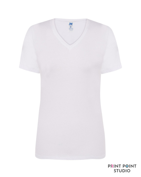 T-Shirt damski z krótkim rękawem i dekoltem V-neck biały T-Shirt damski z krótkim rękawem i dekoltem V-neck biały